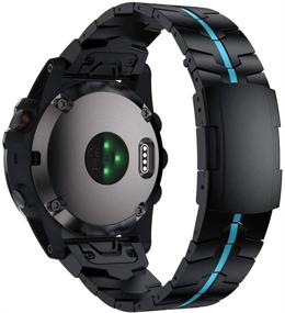 img 2 attached to Эмалевый процесс браслет из нержавеющей стали для Garmin Fenix 6X/6X Pro5X/5X Plus/3/3HR Smartwatch - AWMES 26 мм, черно-синий браслет.