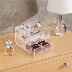 img 3 attached to 👓 Efficiently Organize Your Eyewear Collection with mDesign Stackable Plastic Eye Glass Storage Organizer Box Holder - 2 Divided Drawers, Chrome Pulls - Clear