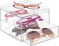 👓 efficiently organize your eyewear collection with mdesign stackable plastic eye glass storage organizer box holder - 2 divided drawers, chrome pulls - clear logo