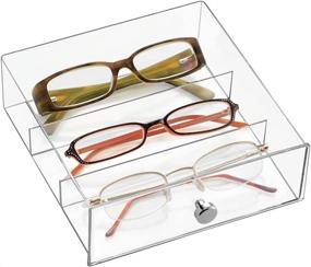 img 1 attached to 👓 Efficiently Organize Your Eyewear Collection with mDesign Stackable Plastic Eye Glass Storage Organizer Box Holder - 2 Divided Drawers, Chrome Pulls - Clear