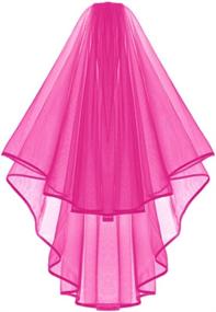 img 3 attached to 💖 Center Cascade Bridal Wedding Veil in Hot Pink with Double Ribbon Edge, includes Comb & Bride To Be Satin Sash - Bachelorette Party Supplies and Decorations