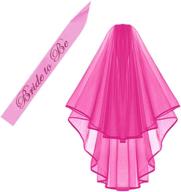 💖 center cascade bridal wedding veil in hot pink with double ribbon edge, includes comb & bride to be satin sash - bachelorette party supplies and decorations logo