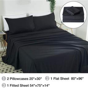 img 3 attached to Набор постельного белья AKK Black Sheet Sets с глубокими карманами 14" - Полный 🛏️ комплект постельных принадлежностей из 4 предметов, сверхмягкая щетинка из микрофибры, не мнется и долговечна.