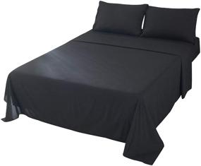 img 4 attached to Набор постельного белья AKK Black Sheet Sets с глубокими карманами 14" - Полный 🛏️ комплект постельных принадлежностей из 4 предметов, сверхмягкая щетинка из микрофибры, не мнется и долговечна.