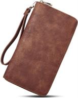 👜 cluci women's large capacity leather wallet: designer zipper around card clutch & phone wristlet in two-tone brown logo