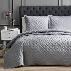 img 3 attached to EHEYCIGA Quilt Set: Grey King Size Bedspread Coverlet for a Lightweight and Reversible Summer Quilt Experience 🛏️ - Includes 3 Pieces and 2 Pillow Shams, Machine Washable Comforter Bedding Cover Sets - Measures 106x96 Inch