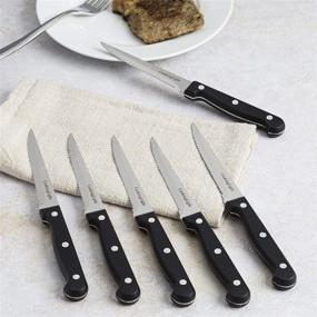 img 1 attached to 🔪 Набор премиум-стейковых ножей Cooking Light из 6 штук с зазубренным лезвием, заклепочная конструкция, эргономичные ручки, набор ножей для ужина, черный