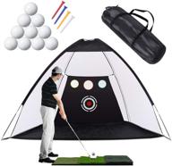 premium 10 x 7ft golf practice net set with chipping target pockets – golf training aids package: foldable mat, 10 balls, 4 tees – indoor & outdoor play logo