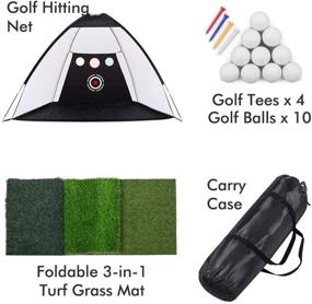 img 3 attached to Premium 10 x 7ft Golf Practice Net Set with Chipping Target Pockets – Golf Training Aids Package: Foldable Mat, 10 Balls, 4 Tees – Indoor & Outdoor Play