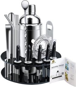 img 4 attached to 🍸 Premium 18-Piece Stainless Steel Bar Set – X-cosrack Cocktail Shaker Tools with Rotating Display Stand, Recipes Booklet, Ideal for Home, Bars, Travel, and Outdoor Parties