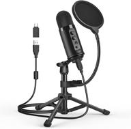 🎙️ usb gaming microphone – ideal for streaming & recording, podcasting, youtube – with tripod stand, shock mount, pop filter – compatible with laptop, desktop – includes extra usb-c adapter logo