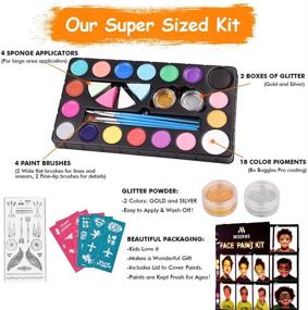 img 3 attached to 🎨 Miserwe Face Paint Kit - Professional 18 Color Palette with Stencils, Glitter, Brushes, and Sponge Set - Safe, Non-Toxic, Washable Body & Face Paint for Kids and Adults