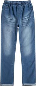 img 4 attached to 👖 KOWDRAGON Elastic Regular Straight Jeans for Boys - Ages 3-12 Years