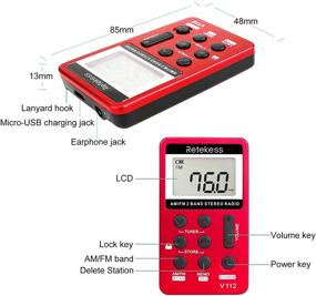 img 2 attached to 📻 Retekess V112 AM FM Portable Pocket Radio Digital Tuning Stereo Volume with Earphone Rechargeable Battery for Walking Gym - Red