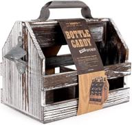 🍾 bargifts vintage wooden 6-bottle caddy with removable middle divider and built-in metal bottle opener logo