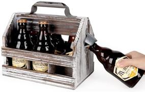 img 3 attached to 🍾 BARGIFTS Vintage Wooden 6-Bottle Caddy with Removable Middle Divider and Built-In Metal Bottle Opener