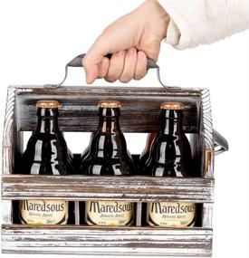 img 1 attached to 🍾 BARGIFTS Vintage Wooden 6-Bottle Caddy with Removable Middle Divider and Built-In Metal Bottle Opener