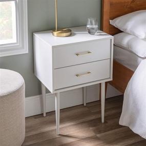 img 3 attached to 🪑 Modern White Wood Rectangle Side Table with 2 Drawers - Small End Accent Table for Living Room by Walker Edison Olivia, 20 Inch