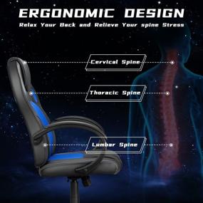 img 2 attached to 🔵 Cheap High Back Ergonomic Racing Chair with Headrest and Lumbar Support - Adjustable PU Leather Mesh Video Game Chair for Teens and Adults, Blue