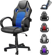 🔵 cheap high back ergonomic racing chair with headrest and lumbar support - adjustable pu leather mesh video game chair for teens and adults, blue logo