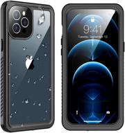 spidercase waterproof iphone 12 pro max case with built-in screen protector - shockproof full body cover for iphone 12 pro max 6.7”, black/clear logo