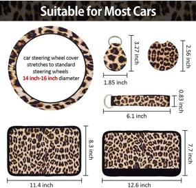 img 2 attached to Set of 10 Leopard Print Car Accessories for Most Cars - Includes Front Seat Covers, Steering Wheel Cover, Cup Holder Coasters, Armrest Pad Cover, Seat Belt Pads, and Keychain Wrist Strap