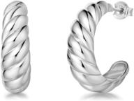 👂 fancime 14k gold plated sterling silver twisted/pearl hoop earrings - chunky open hoops for women and girls - mom's favorite c-hoop design - 1.3 inch (33mm) logo