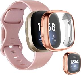 img 4 attached to Силиконовые ремешки для Fitbit Versa 3/Sense с защитным чехлом для экрана [Ремешок 🌸 + Чехол] для мужчин и женщин (S, розовое золото) - Улучшенная оптимизация поисковой системы