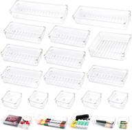 ohuhu clear plastic desk drawer organizer trays - set of 20, 5 sizes - non-slip pads, bathroom storage bins for makeup, dresser, home office, kitchen utensils логотип