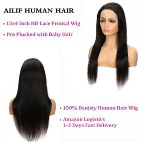 img 3 attached to 💇 Парик AILIF 20 дюймов с кружевным передом: предварительно выбранный HD кружево, прямые волосы из бразильских волос виргинского типа, плотность 150%, естественный цвет