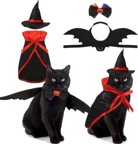 img 4 attached to Frienda Halloween Pet Costume Set - Vampire Cloak with Wizard Hat, Pet Bat, and Bow Tie for Cat and Puppy Halloween Party, Pet Cosplay Costume