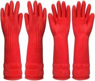 reusable medium waterblock gloves - red rubber kitchen dishwashing cleaning gloves for dish washing, house cleaning, bathroom, gardening, and laundry - 2 pairs (4 gloves) logo