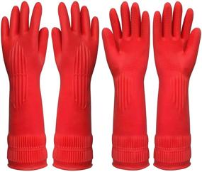 img 4 attached to Reusable Medium Waterblock Gloves - Red Rubber Kitchen Dishwashing Cleaning Gloves for Dish Washing, House Cleaning, Bathroom, Gardening, and Laundry - 2 Pairs (4 Gloves)