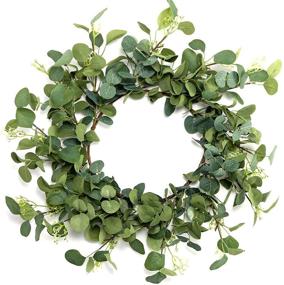 img 4 attached to 🌿 Lush Green Artificial Eucalyptus Wreath – 22-inch Faux Leaf Decor for Home Front Door, Wall, Window - Ideal for Wedding, Party, and Home Décor