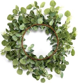 img 1 attached to 🌿 Lush Green Artificial Eucalyptus Wreath – 22-inch Faux Leaf Decor for Home Front Door, Wall, Window - Ideal for Wedding, Party, and Home Décor