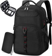 🎒 50l travel laptop backpack with cable storage bags: college school bag for men, 17 inch extra large with charging hole & rfid blocking pockets - black logo