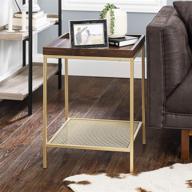🌲 walker edison dark walnut and gold industrial farmhouse metal frame square side accent table set with storage shelf and 18 inch end table for living room logo