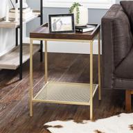 🌲 walker edison dark walnut and gold industrial farmhouse metal frame square side accent table set with storage shelf and 18 inch end table for living room логотип