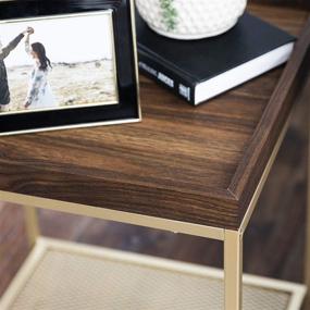 img 2 attached to 🌲 Walker Edison Dark Walnut and Gold Industrial Farmhouse Metal Frame Square Side Accent Table Set with Storage Shelf and 18 Inch End Table for Living Room