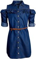 stylish dollhouse girls’ dress: high-low belted chambray denim dress with short sleeves logo