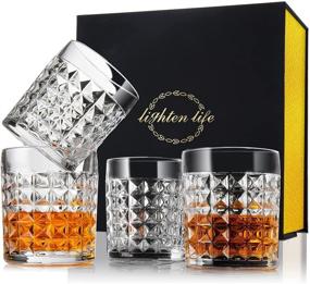 img 4 attached to 🥃 Lighten Life Crystal Whiskey Glass Set in Gift Box - Old Fashioned Bourbon Glass, 10.5 oz Premium Scotch Glass, Lowball Rock Glass for Whiskey, Scotch, Cocktail