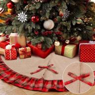 🎄 ourwarm linen burlap christmas tree skirt - red black plaid with ruffle edge border - large 48 inches round - indoor outdoor mat - xmas party holiday decorations logo