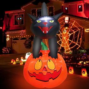 img 4 attached to 🎃 JinhzWin 6ft Halloween Inflatable Decorations - Black Cat on Pumpkin with LED Rotating Lights - Blow Up Halloween Thanksgiving Yard Decor for Indoor Outdoor Garden Lawn