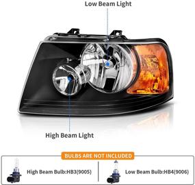 img 3 attached to 🚗 Комплект фар DWVO с чёрным корпусом и прозрачным стеклом для Ford Expedition 2003-2006 (03-06)