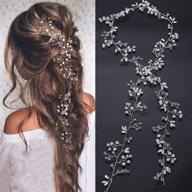 denifery bridal silver floral hair vine: extravagant pearl & crystal beads headpiece for weddings logo
