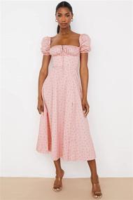 img 1 attached to 🌸 Womens Boho Maxi Dress: Floral Print, Puff Sleeves, Square Neck, High Split, Cottagecore Style