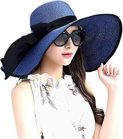 img 4 attached to Stay Stylish in the Sun with Women's Big Bowknot Straw Hat Floppy Foldable Roll up Beach Cap Sun Hat UPF 50+