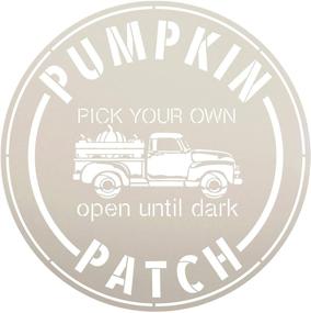 img 2 attached to Pumpkin Patch Stencil by StudioR12: Vintage Truck Open Until Dark | Reusable Mylar Template for Painting Round Wood Signs | Craft Fall Country Home Decor for Porch | Rustic DIY Autumn Gift | Available In Various Sizes