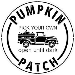 img 1 attached to Pumpkin Patch Stencil by StudioR12: Vintage Truck Open Until Dark | Reusable Mylar Template for Painting Round Wood Signs | Craft Fall Country Home Decor for Porch | Rustic DIY Autumn Gift | Available In Various Sizes