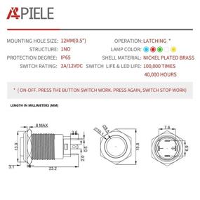 img 3 attached to APIELE (Pcs Of 2) 12Mm Latching Push Button Switch High Round Head Stainless Steel 1 Normally Open With Ring Led (Yellow)